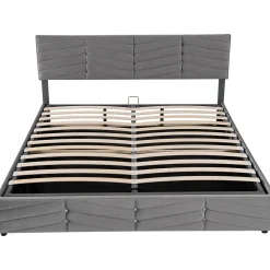 Redom Lit 180x200 cm tapissé velours gris avec coffre hydraulique et tête réglable, style européen élégant