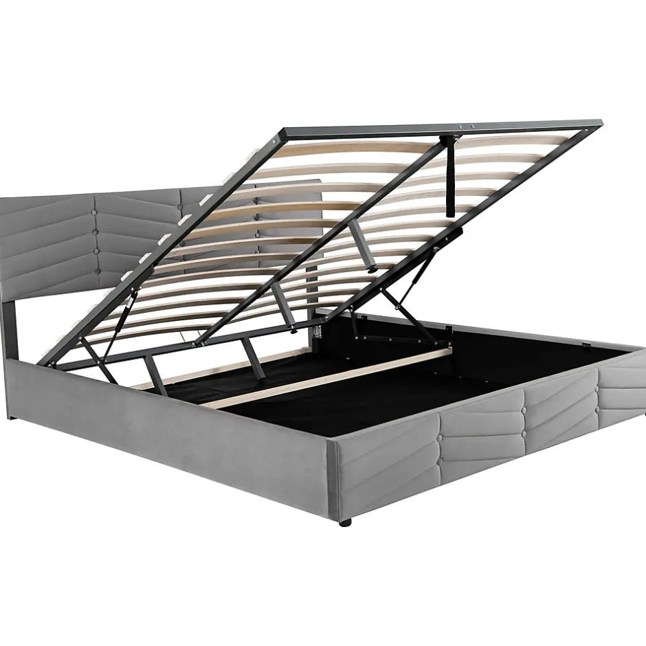 Redom Lit 180x200 cm tapissé velours gris avec coffre hydraulique et tête réglable, style européen élégant