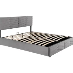 Redom Lit 180x200 cm tapissé velours gris avec coffre hydraulique et tête réglable, style européen élégant
