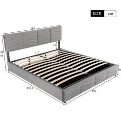 Redom Lit 180x200 cm tapissé velours gris avec coffre hydraulique et tête réglable, style européen élégant