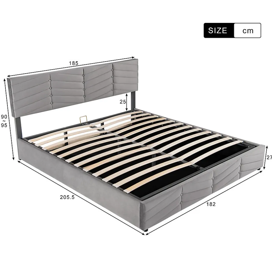 Redom Lit 180x200 cm tapissé velours gris avec coffre hydraulique et tête réglable, style européen élégant