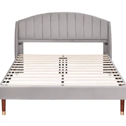 Redom Lit 160x200 cm tapissé velours gris avec tête de lit rembourrée et sommier à lattes robuste, design moderne Online