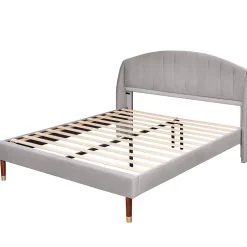 Redom Lit 160x200 cm tapissé velours gris avec tête de lit rembourrée et sommier à lattes robuste, design moderne Online
