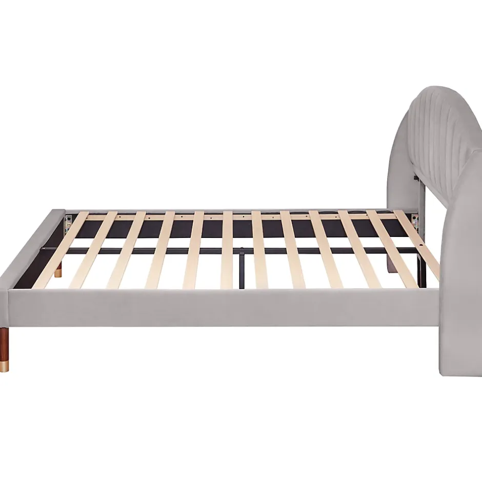 Redom Lit 160x200 cm tapissé velours gris avec tête de lit rembourrée et sommier à lattes robuste, design moderne Online