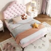 Redom Lit 90x200 cm tapissé velours rose avec tête réglable, lattes en bois et pieds 20 cm, design élégant Online