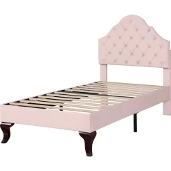 Redom Lit 90x200 cm tapissé velours rose avec tête réglable, lattes en bois et pieds 20 cm, design élégant Online