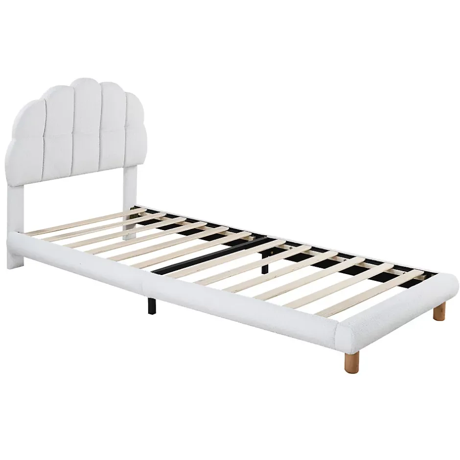Redom Lit 90x200 cm tapisse velours blanc, tete demi cercle reglable et cadre MDF robuste et securisant Hot