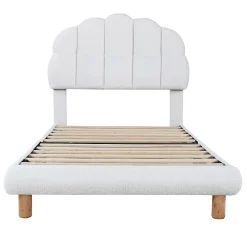 Redom Lit 90x200 cm tapisse velours blanc, tete demi cercle reglable et cadre MDF robuste et securisant Hot