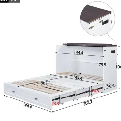Redom Lit 140x200 cm transformable en armoire, avec tiroirs de grande capacité, tête étagère et prises USB, blanc Outlet