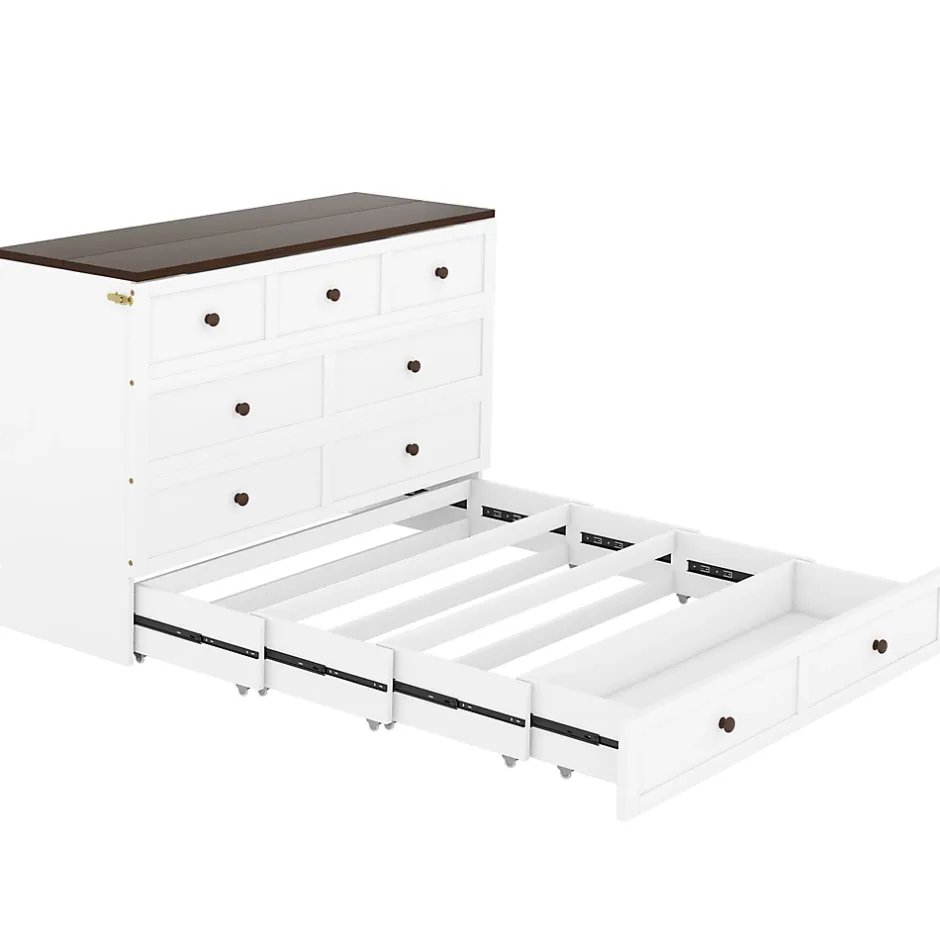 Redom Lit 140x200 cm transformable en armoire, avec tiroirs de grande capacité, tête étagère et prises USB, blanc Outlet