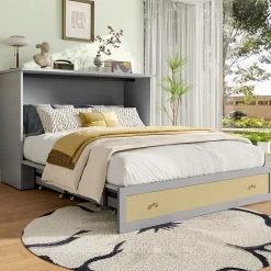 Redom Lit 140x200 cm transformable en armoire, avec tiroirs de rangement et prise USB intégrée, finition grise MDF New