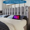 Redom Lit 160x200 cm tête de lit capitonnée avec ports USB et Type-C, cadre tapissé lin gris Hot
