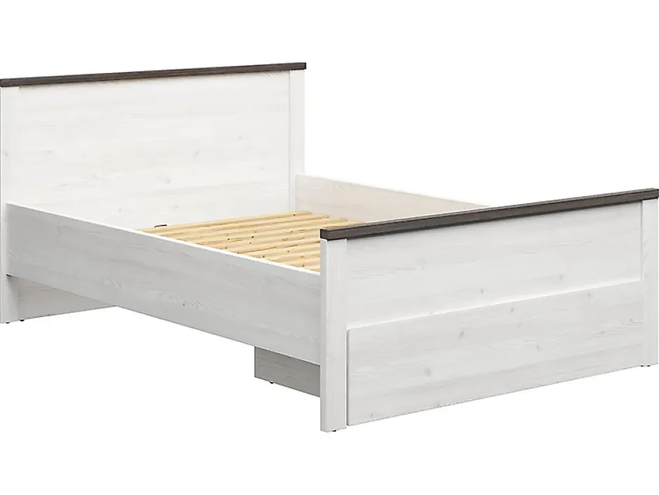 Pegane Lit 140x200 Lit double coloris Gris Mélèze clair / Pin larico - Longueur 206 x Profondeur 150 x Hauteur 95 cm Discount