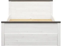 Pegane Lit 140x200 Lit double coloris Gris Mélèze clair / Pin larico - Longueur 206 x Profondeur 150 x Hauteur 95 cm Discount