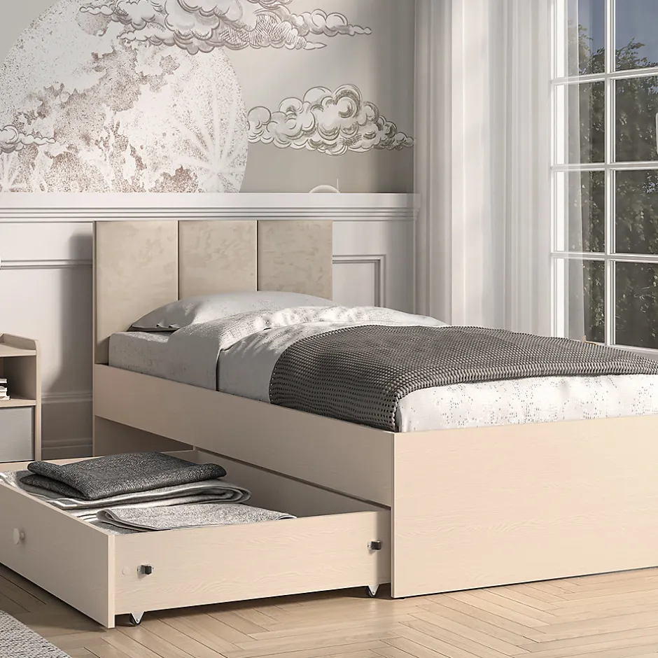 Enfant Petits-Meubles Lit 90x200 sommier et tiroir inclus Alycia Beige