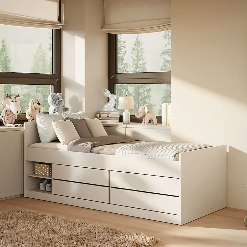 Enfant Petits-Meubles Lit 90x200 sommier et tiroirs inclus Kocot Kids Leon Blanc