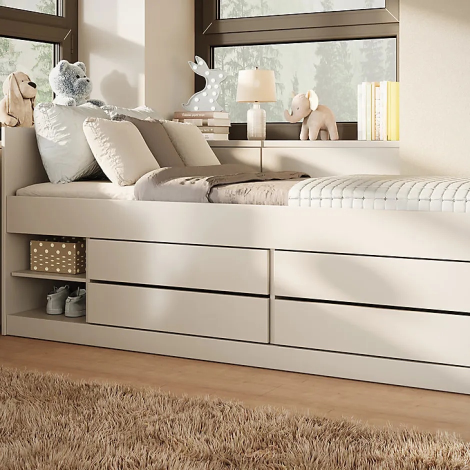 Enfant Petits-Meubles Lit 90x200 sommier matelas et tiroirs inclus Kocot Kids Leon Blanc