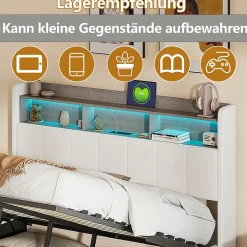 Simple Life lit 140x200cm avec éclairage LED, Lit Coffre avec Sommier à Lattes, Prises, USB et Type-C, Velours Discount