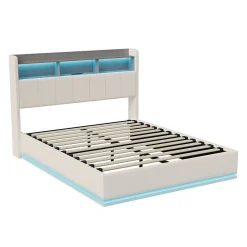 Simple Life lit 140x200cm avec éclairage LED, Lit Coffre avec Sommier à Lattes, Prises, USB et Type-C, Velours Discount