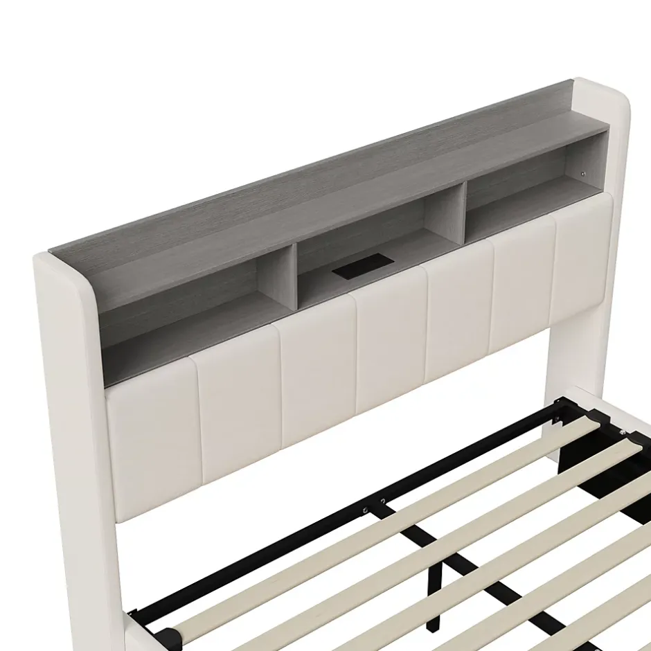 Simple Life lit 160x200cm avec éclairage LED, Lit Coffre avec Sommier à Lattes, Prises, USB et Type-C, Velours Hot