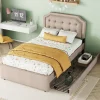 Enfant Fortuna lai Lit 90x200cm, avec tiroirs et clous décoratifs, Beige