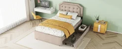Enfant Fortuna lai Lit 90x200cm, avec tiroirs et clous décoratifs, Beige