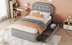 Enfant Fortuna lai Lit 90x200cm, avec tiroirs et clous décoratifs, Gris