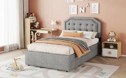 Enfant Fortuna lai Lit 90x200cm, avec tiroirs et clous décoratifs, Gris