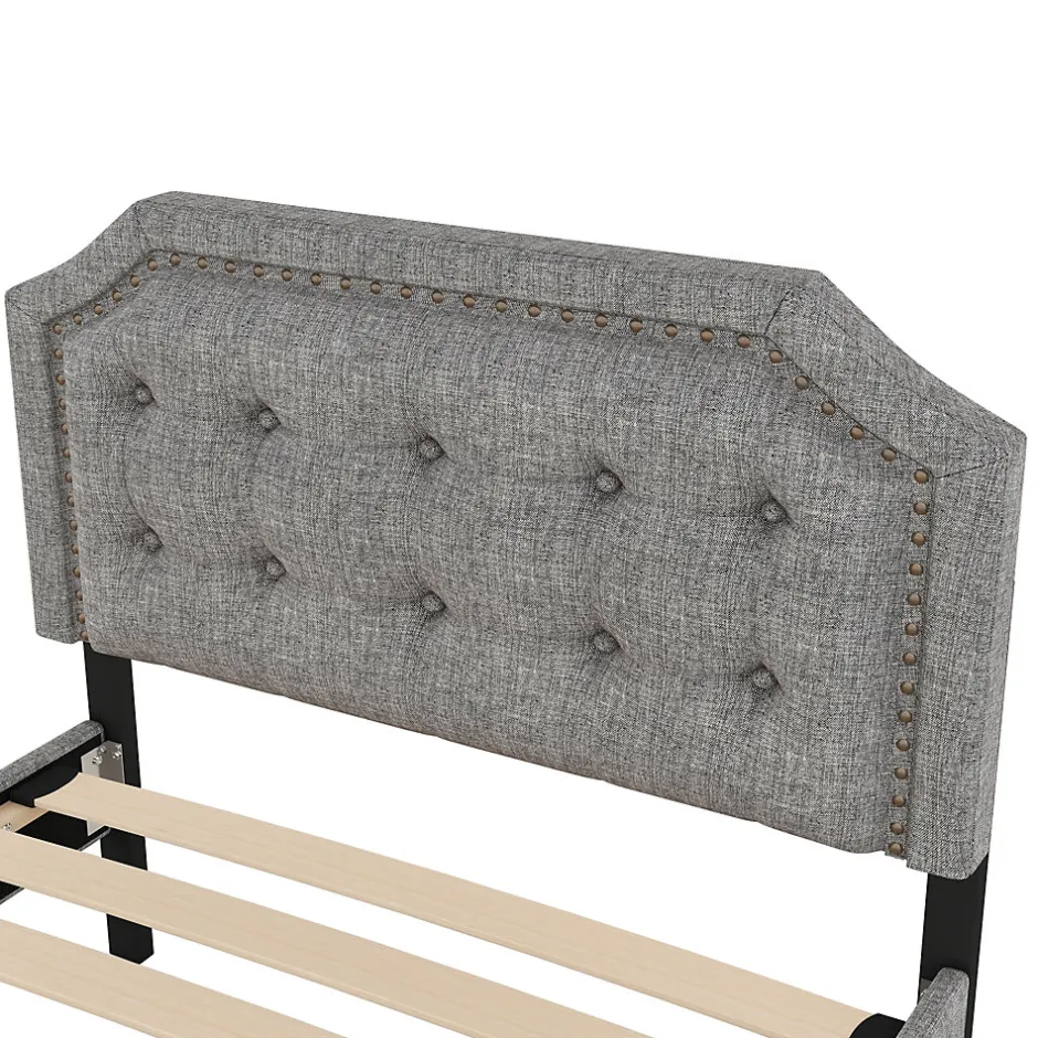 Enfant Fortuna lai Lit 90x200cm, avec tiroirs et clous décoratifs, Gris