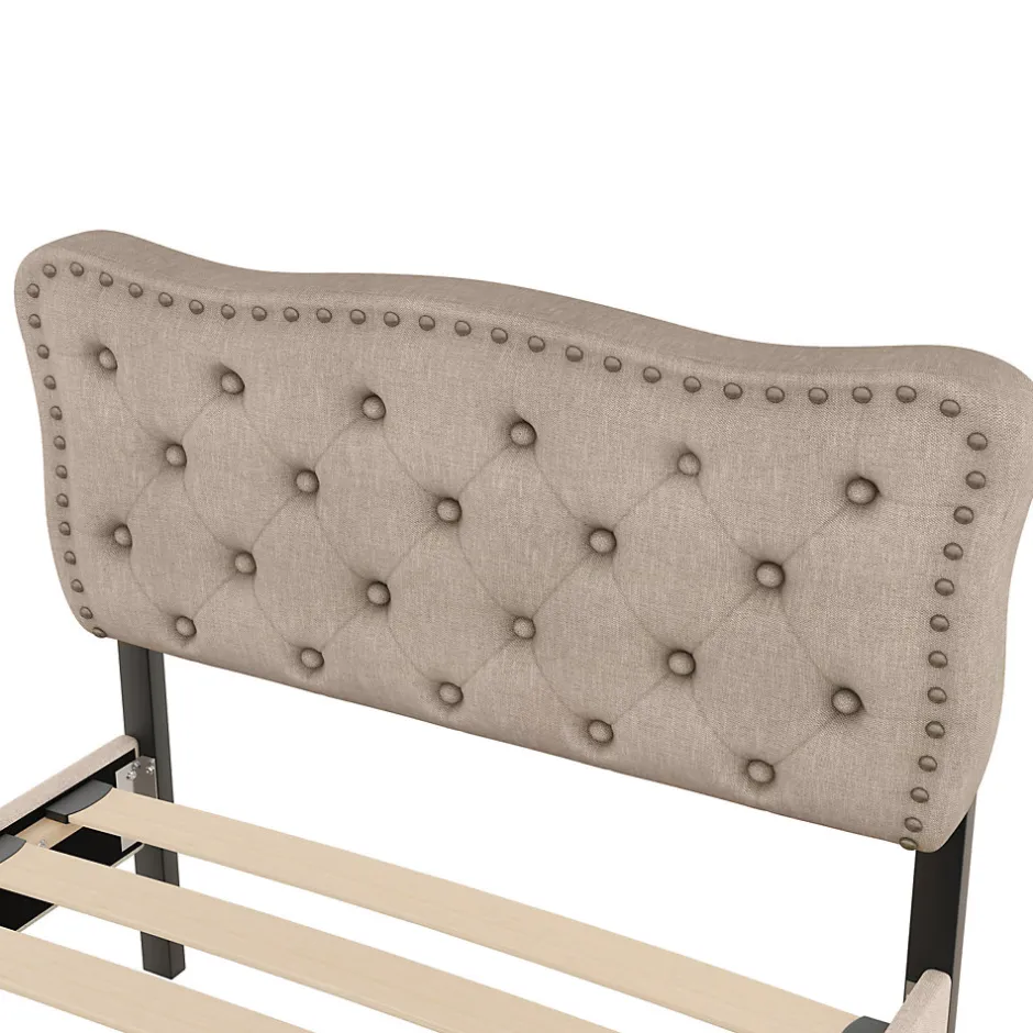 Enfant Fortuna lai Lit 90x200cm, avec tiroirs et clous décoratifs, Beige