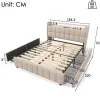 ProximaX Lit 180x200cm avec tiroirs, Lit double capitonné avec rangement, éclairage LED, 2 chargeurs USB, Beige Clearance
