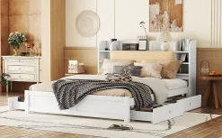 Fortuna lai Lit 180x200cm, tête de lit partiellement inclinable, 4 tiroirs, Blanc