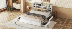 Fortuna lai Lit 180x200cm, tête de lit partiellement inclinable, 4 tiroirs, Blanc