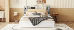 Fortuna lai Lit 180x200cm, tête de lit partiellement inclinable, 4 tiroirs, Blanc