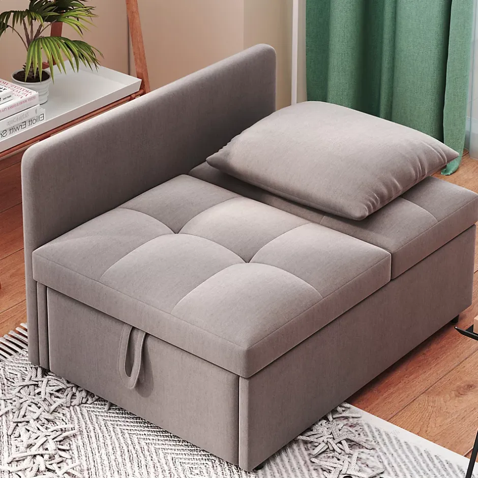 Redom Lit 177x68x65 cm convertible 3-en-1 en tissu lin gris, dossier 5 positions, compact et fonctionnel Discount