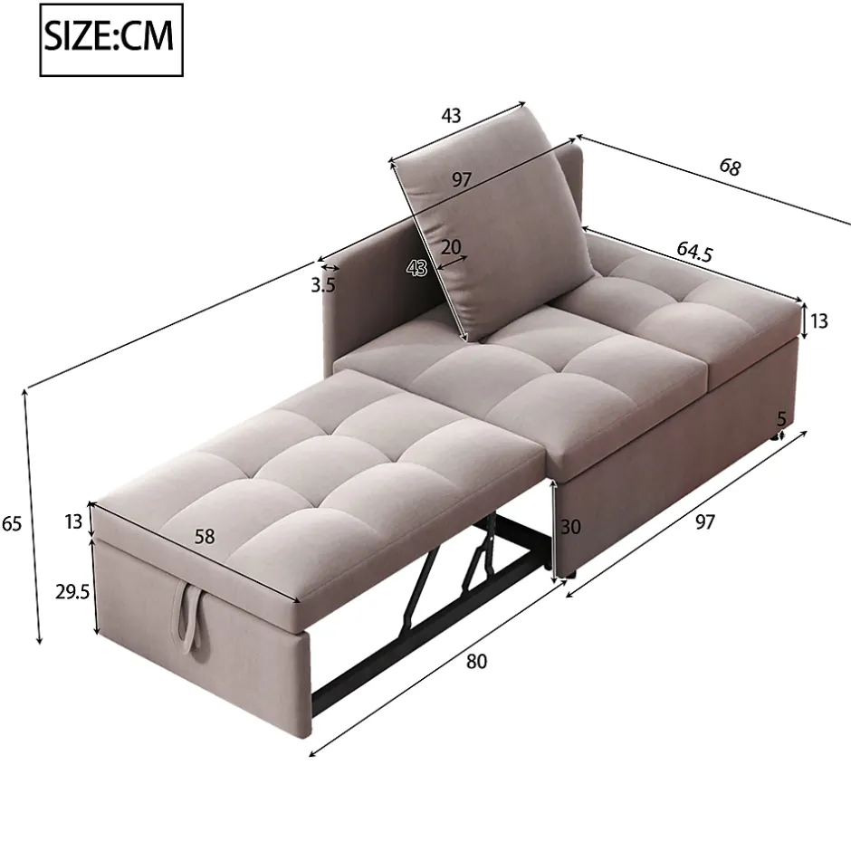 Redom Lit 177x68x65 cm convertible 3-en-1 en tissu lin gris, dossier 5 positions, compact et fonctionnel Discount