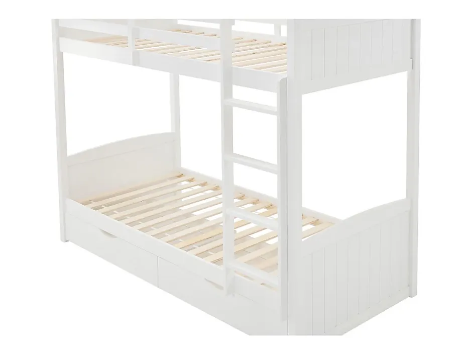 Vente-unique Lits superposés 2 x 90 x 200 cm - 2 tiroirs - Pin et MDF - Blanc + Matelas - LIMODARA Online