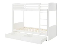 Vente-unique Lits superposés 2 x 90 x 200 cm - 2 tiroirs - Pin et MDF - Blanc + Matelas - LIMODARA Online