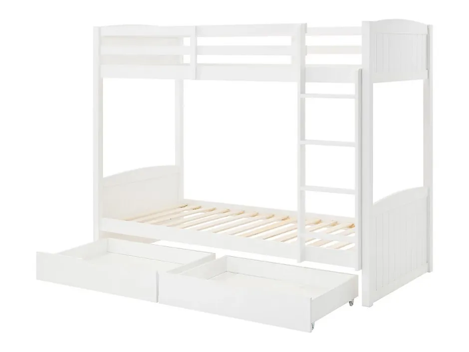 Vente-unique Lits superposés 2 x 90 x 200 cm - 2 tiroirs - Pin et MDF - Blanc + Matelas - LIMODARA Online