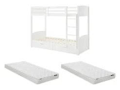 Vente-unique Lits superposés 2 x 90 x 200 cm - 2 tiroirs - Pin et MDF - Blanc + Matelas - LIMODARA Online