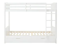 Vente-unique Lits superposés 2 x 90 x 200 cm - 2 tiroirs - Pin et MDF - Blanc + Matelas - LIMODARA Online
