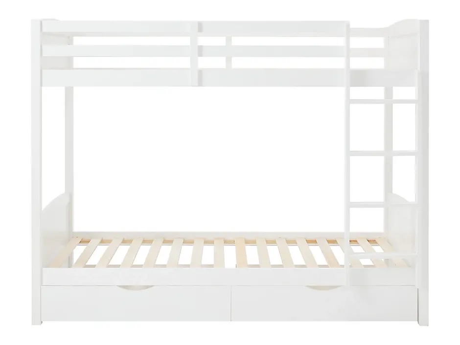 Vente-unique Lits superposés 2 x 90 x 200 cm - 2 tiroirs - Pin et MDF - Blanc + Matelas - LIMODARA Online