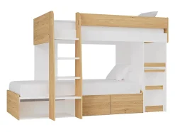 Vente-unique Lits superposés 2 x 90 x 190 cm avec bureau et rangements - Coloris : Naturel et blanc - LOMIDEN New