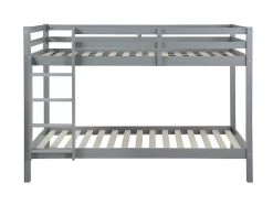 Vente-unique Lits superposés ANICET II - 2 x 90 x 190cm - Pin Massif - Gris + matelas Discount