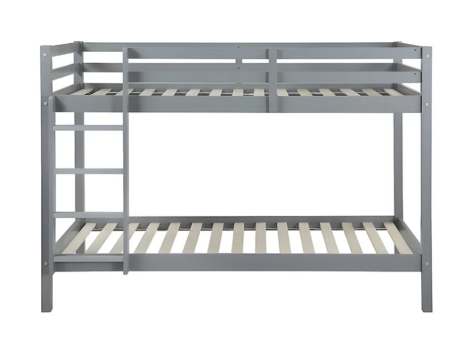 Vente-unique Lits superposés ANICET II - 2 x 90 x 190cm - Pin Massif - Gris + matelas Discount