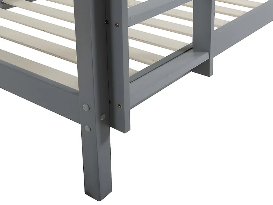 Vente-unique Lits superposés ANICET II - 2 x 90 x 190cm - Pin Massif - Gris + matelas Discount