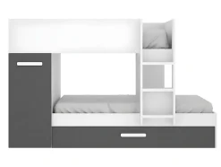 Vente-unique Lits superposés avec tiroir lit gigogne et rangements 3 x 90 x 190 cm - Anthracite et Blanc + matelas - ANTHONY Clearance