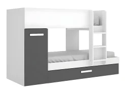 Vente-unique Lits superposés avec tiroir lit gigogne et rangements 3 x 90 x 190 cm - Anthracite et Blanc + matelas - ANTHONY Clearance