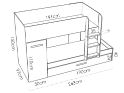 Vente-unique Lits superposés avec tiroir lit gigogne et rangements 3 x 90 x 190 cm - Blanc et rose + matelas - ANTHONY Best