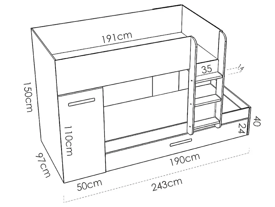 Vente-unique Lits superposés avec tiroir lit gigogne et rangements 3 x 90 x 190 cm - Blanc et rose + matelas - ANTHONY Best
